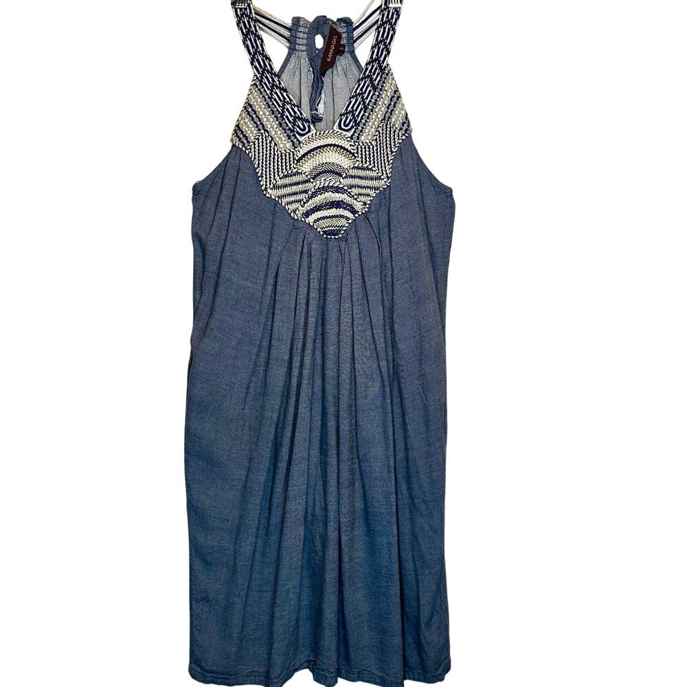 ANTHROPOLOGIE Blue Halter Dress with Pockets, Small